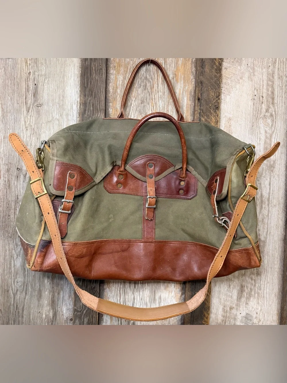 VTG GOKEY’S Large Battenkill Leather and Canvas Weekend Duffel Travel Bag